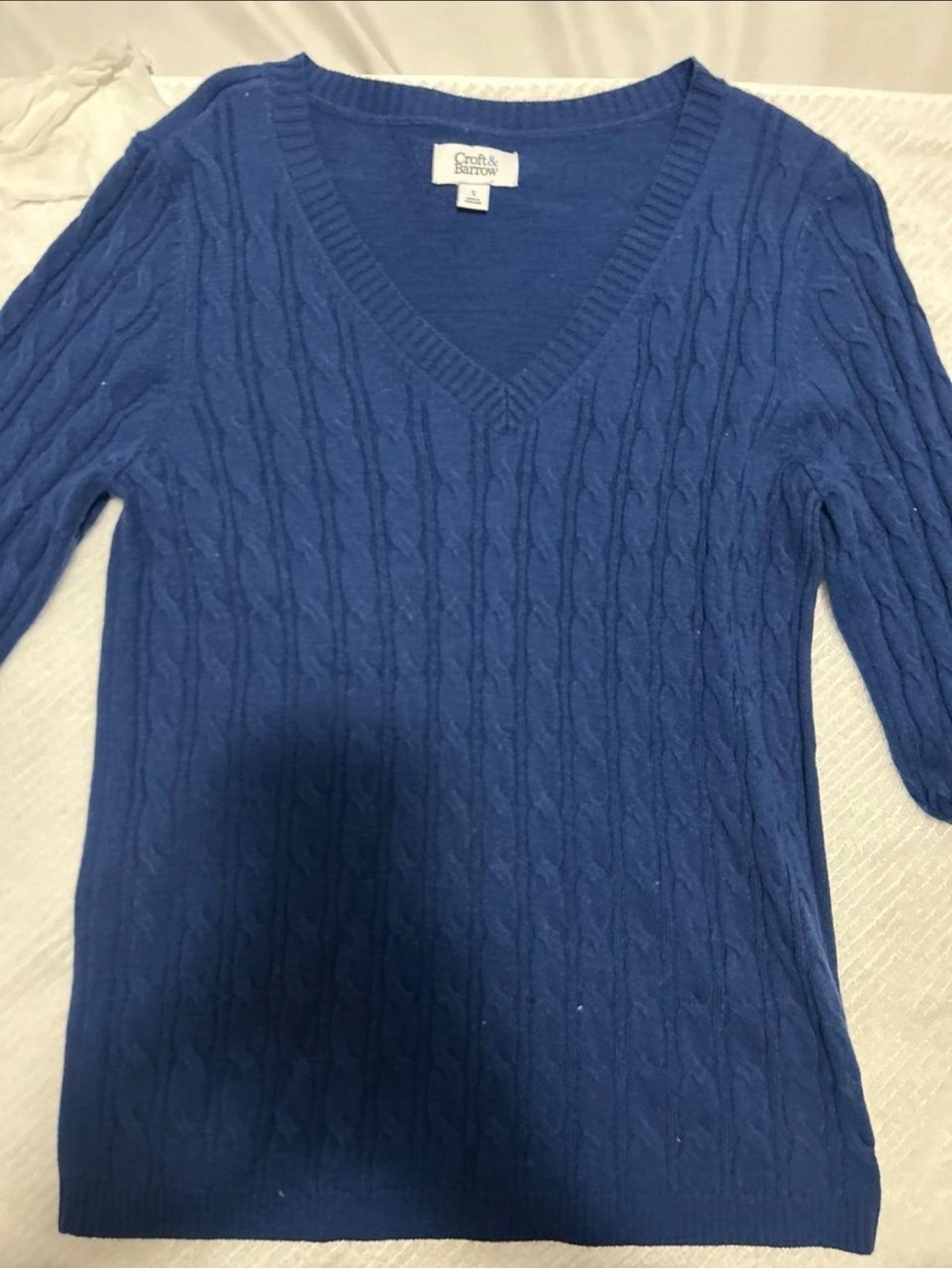 croft & barrow Women's Royal Blue V-Neck Cable Knit Sweater
